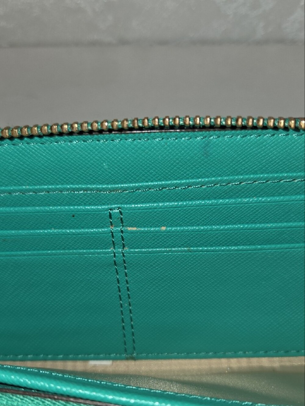 Coach Teal Green Zip-Around Leather Wallet - Picture 9 of 13